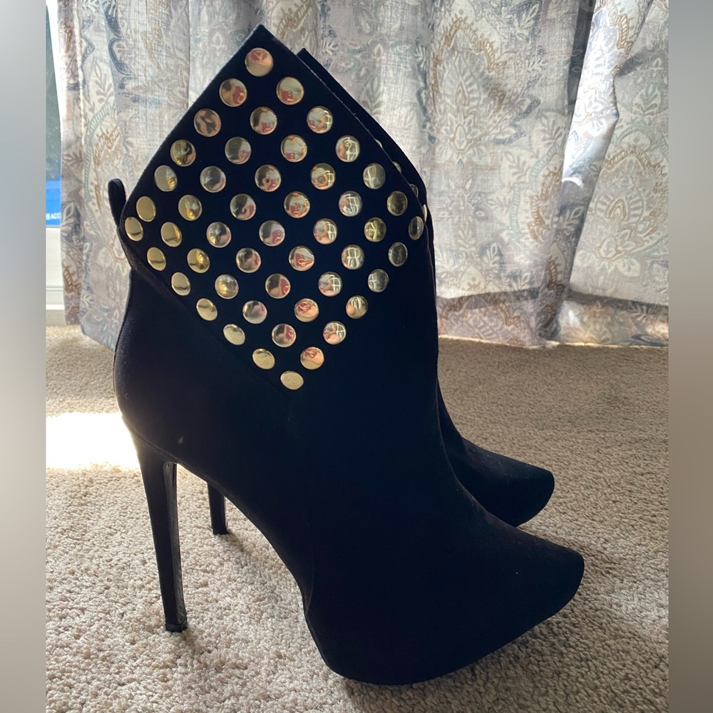 ShoeDazzle Black Faux-Suede with Gold Studs